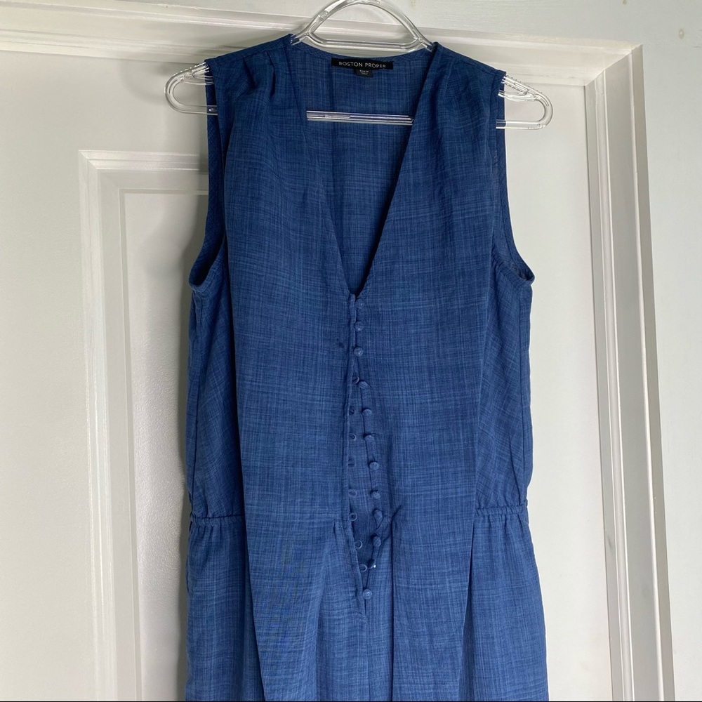 Boston Proper Blue Button Jumpsuit M